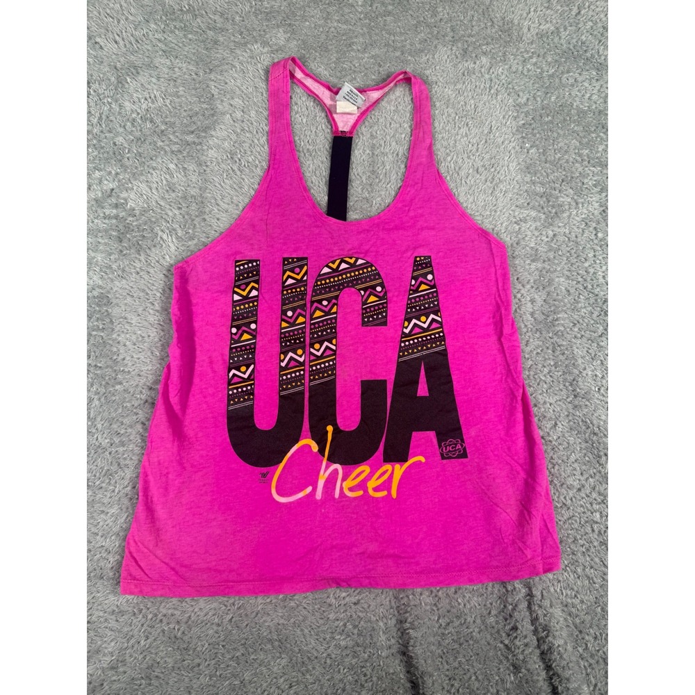 Varsity Spirit UCA Cheer Tank Top Womens Small Pink Excellent Racerback Graphic